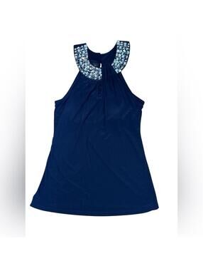 Retro Rhinestone halter tank top Blue Womens Small INC Formal Evening Party